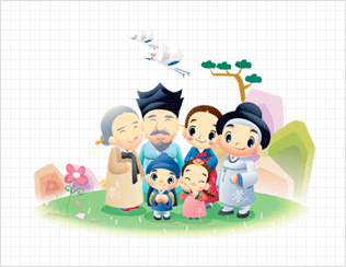 효문화뿌리축제 3대 가족 축제 캐릭터(조부모님, 부모님, 어린이) 이미지