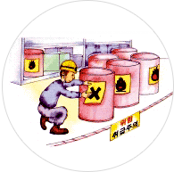유해/위험 화학물질 경고표지 부착하고 있는 모습