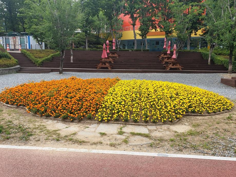 만성교 입구 잘꾸며진 꽃 화단 모습 이미지