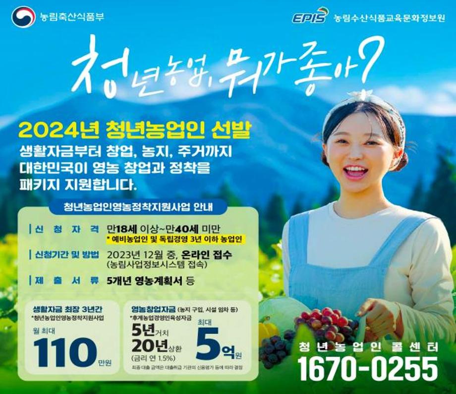 2024년 청년농업인 지원사업 홍보 포스터