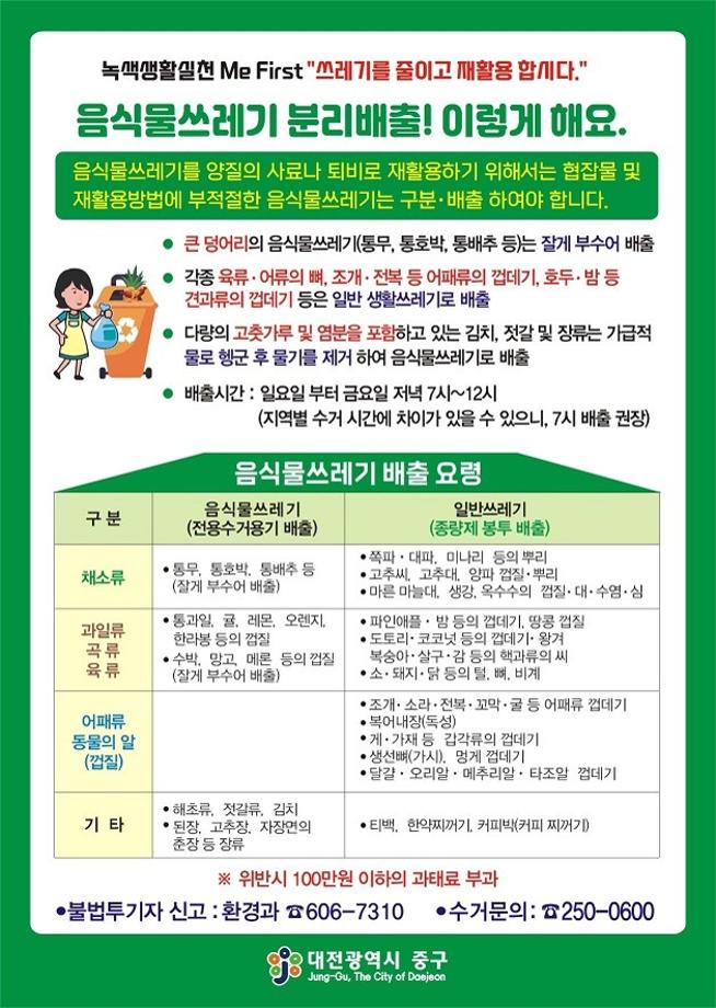 올바른 음식물쓰레기 배출방법 안내 이미지