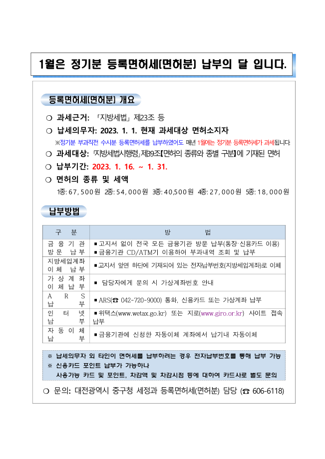 1월은 정기분 등록면허세(면허분) 납부의 달 입니다. 이미지