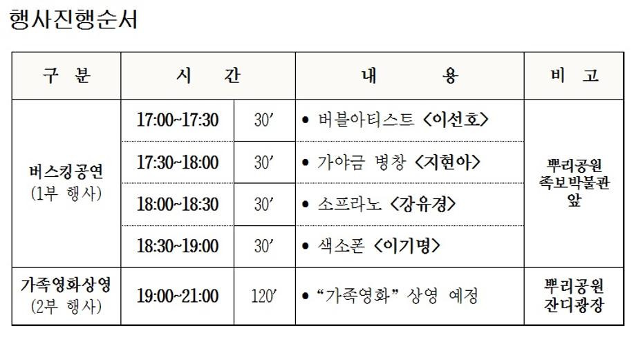 뿌리공원 가족영화상영 안내 이미지