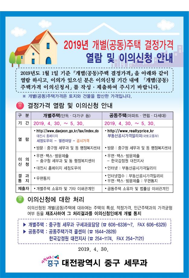 2019년 개별(공동)주택 결정가격 열람 및 이의신청 안내 이미지