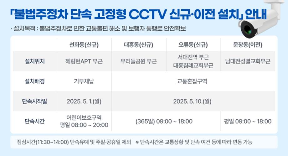 「불법주정차 단속 고정형 CCTV 신규·이전 설치」 안내
